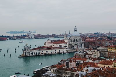 High angle view of city at waterfront