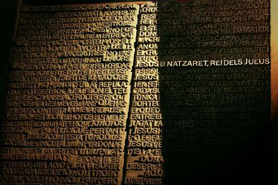 Close-up of text on wall