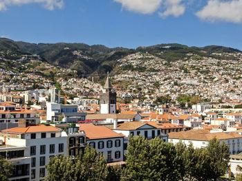 High angle view of townscape against sky