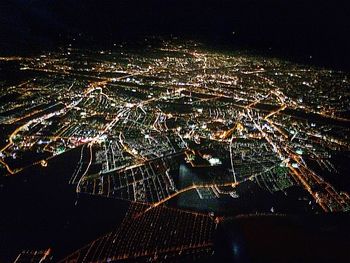 Aerial view of city at night