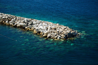 High angle view of rocks in sea