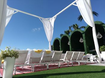Low angle view of tent against sky