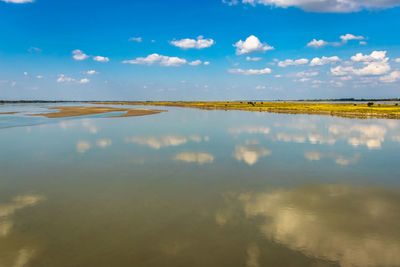 River water reflection of clouds at morning