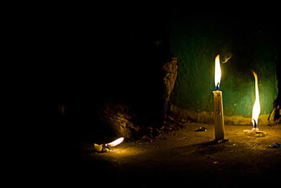 Close-up of illuminated bonfire at night