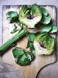 High angle view of artichoke on table