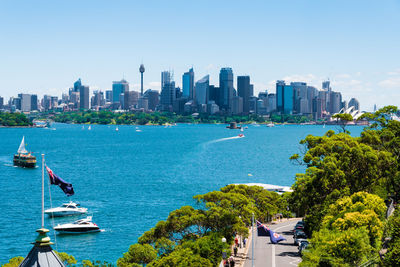 Scenic view of sea and buildings against sky