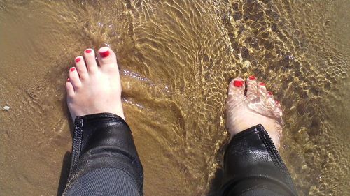 Low section of people relaxing on sand