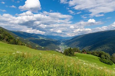 Scenic view of landscape and mountains against sky