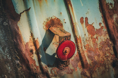 Close-up of old rusty metal door