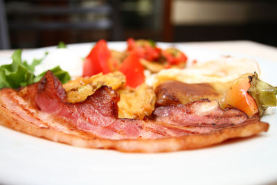 Close-up of pizza served in plate