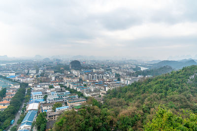 High angle view of townscape against sky