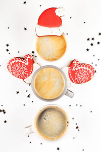 High angle view of coffee cup on table