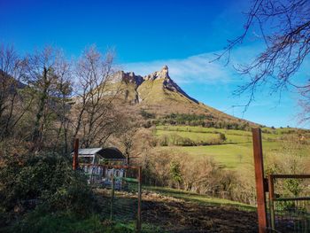 Scenic view of landscape against blue sky