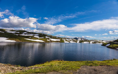 Scenic view of lake against sky