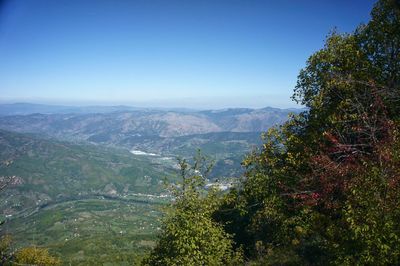 Scenic view of mountains against clear sky