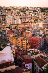 High angle view of buildings in city