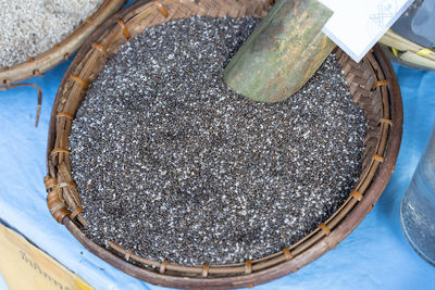 High angle view of bread in basket