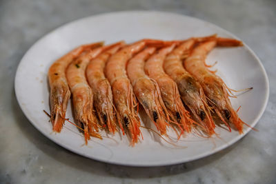 High angle view of seafood in plate