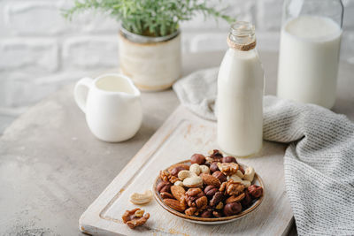 High angle view of breakfast on table