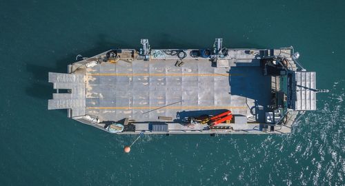 High angle view of ship in sea