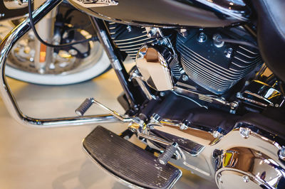 Close-up of motorcycle on floor