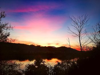 Scenic view of lake against sky at sunset