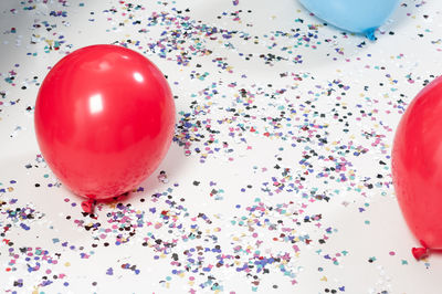 High angle view of balloons on table