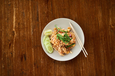 High angle view of food in plate on table