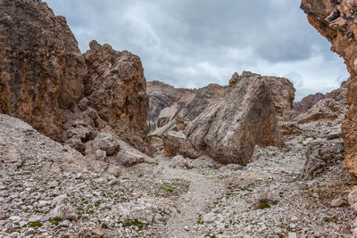 Rock formations on landscape against sky