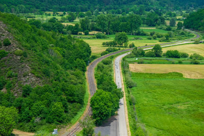 High angle view of road amidst landscape