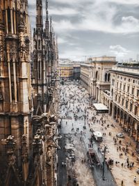 High angle view of buildings in city