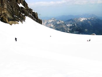 Scenic view of snow covered mountains