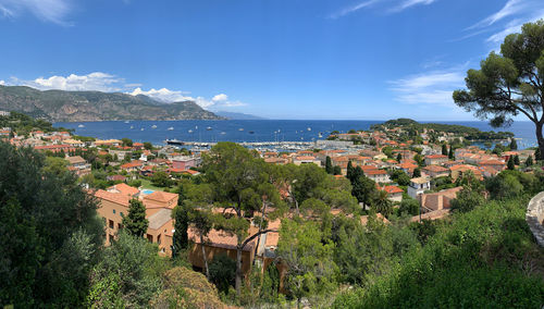 High angle view of townscape against sky