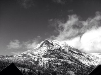 Scenic view of snow covered mountains against sky