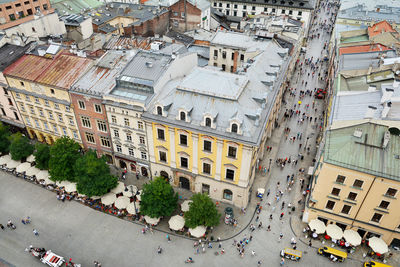 High angle view of crowd in town