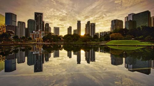 Reflection of city on water