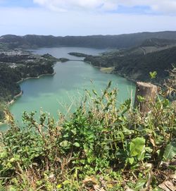 Scenic view of lake against sky