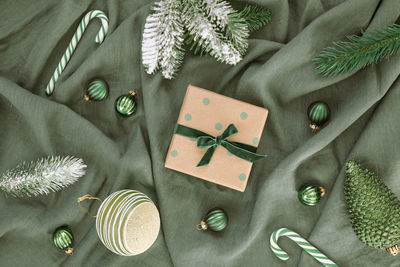 High angle view of christmas decoration on table