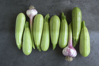 High angle view of vegetables on table against black background