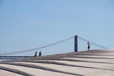 View of suspension bridge against clear sky