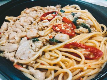 Close-up of noodles served in plate