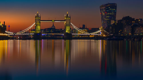 View of suspension bridge at night