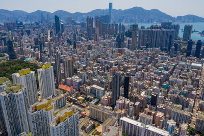 High angle view of buildings in city