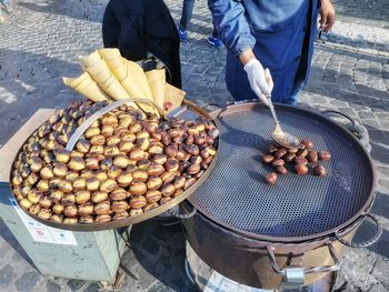 High angle view of food for sale at market stall