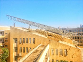 Construction site against clear blue sky