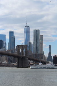 View of buildings in city against cloudy sky