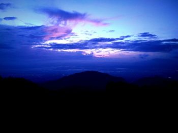 Scenic view of silhouette mountains against sky at sunset