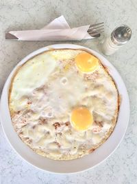 High angle view of breakfast on table