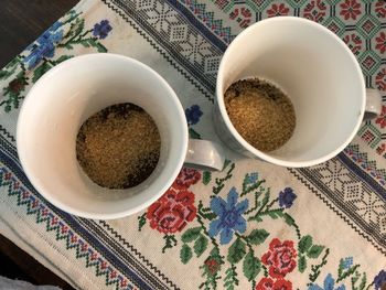 High angle view of coffee on table