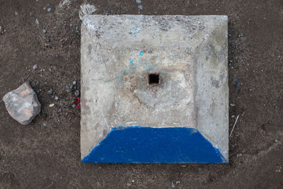 High angle view of blue painted on road